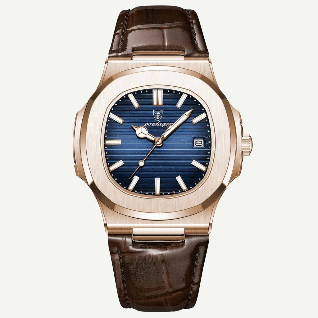 POEDAGAR Square Quartz — Leather Strap